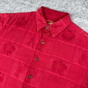 Caribbean Shirt Mens Large Red Silk Blend Jacquard Hawaiian Aloha‎ Beach Resort